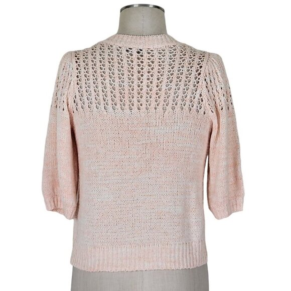 Joie Sweater Size S Puff Half Sleeve Knit Crew Neck Space Dye Orange White Una - Picture 4 of 11